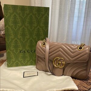 Gucci Taupe Leather Shoulder Bag with Gold Accents